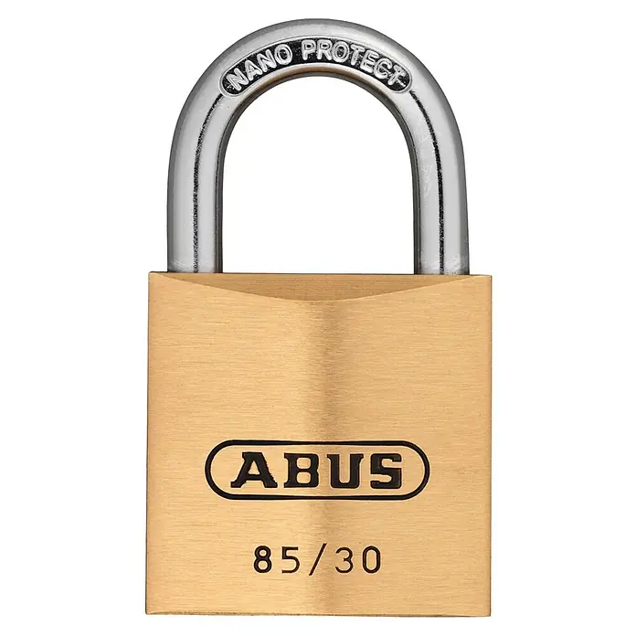 Abus Vorhängeschloss 85/30 Gleichschließend - B x H: 30 x 51 mm, Bügelstärke: 5 mm, Messing - Ein ABUS 85/30 Vorhängeschloss mit NANO PROTECT Bügel für zusätzlichen Schutz und Sicherheit.