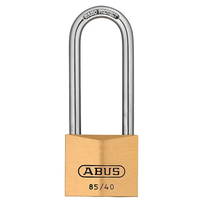 Abus Vorhängeschloss 85/40 HB63 Gleichschließend - B x H: 40 x 103 mm, Bügelstärke: 6,5 mm, Material Bügel: Gehärteter Spezialstahl - ABUS 85/40 Vorhängeschloss mit Nano Protect für erhöhten Schutz gegen Korrosion und Witterungseinflüsse.