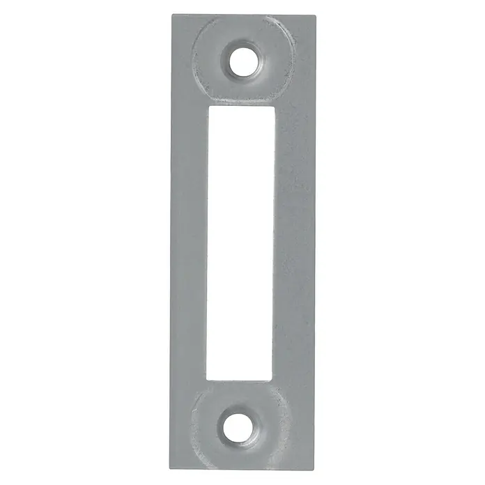 Abus Aufschraub-Riegelschloss ASS PZ - Silber, L x B x H: 87 x 100 x 16 mm - Metallischer Türschildbeschlag in Silber mit rechteckiger Aussparung in der Mitte und zwei runden Befestigungslöchern.