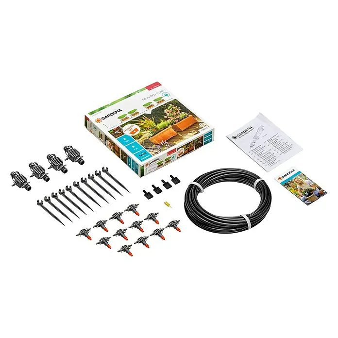 Gardena Micro-Drip Erweiterungs-Set - Passend für: 4 Pflanztröge, Gardena Micro-Drip Starter Set Pflanztöpfe M automatic, 20 -tlg. - Das Gardena Micro-Drip-System Erweiterungsset für die Bewässerung von Pflanzen. Es enthält alles, was zur Erweiterung benötigt wird.