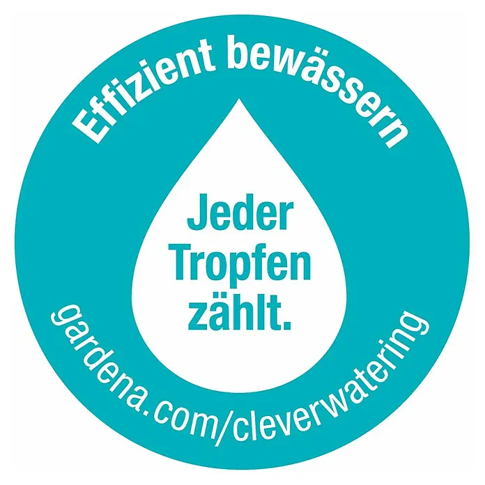 Gardena Micro-Drip Bewässerungs-Set Pflanztöpfe M automatic Start-Set - Passend für: Bis zu 7 Blumentöpfe und 3 Pflanztröge - Das Gardena Logo zum Thema "Effizient bewässern" mit dem Slogan "Jeder Tropfen zählt" und der Website gardena.com/cleverwatering.