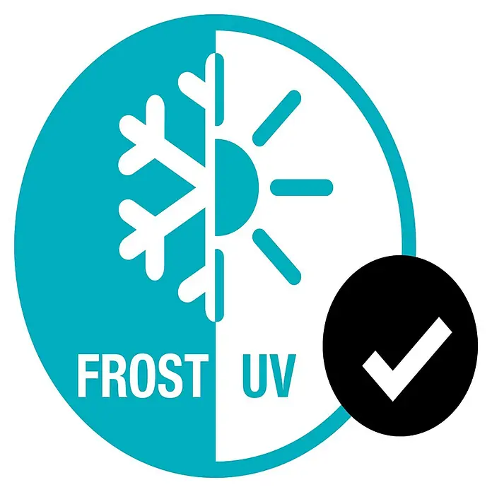 Gardena Adapter26,5 mm (G 3/4“) - Symbol für Frost- und UV-Schutz mit einem Häkchen, das die Produktqualität bestätigt.