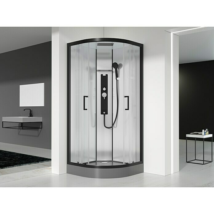Designdusche Indus (90 x 90 x 215 cm, Halbrund, Anthrazit/Silbergrau)