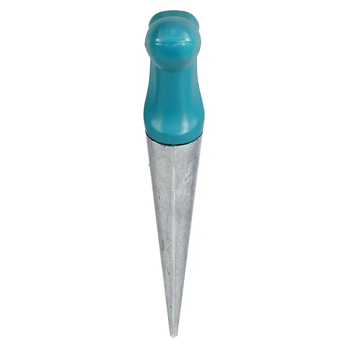 Gardena Pflanzholz - Länge: 19,5 cm, Metall - Nahaufnahme eines blauen und silbernen Gartenhelfers zum leichten Einsetzen von Pfosten, der robust und zuverlässig ist.