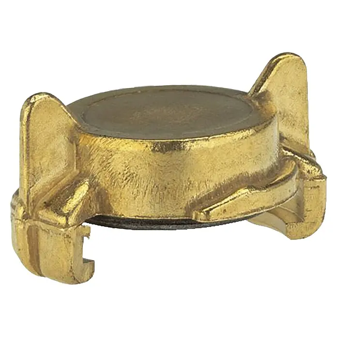 Blindkupplung - Passend für: Gardena Schnellkupplungs-Verteiler - Nahaufnahme einer goldenen Camlock-Kupplung, ideal für sichere Schlauchverbindungen in industriellen Anwendungen.
