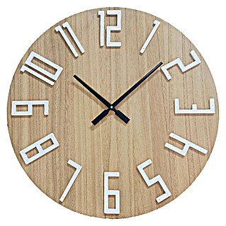Reloj de pared redondo Madera (Marrón claro, Diámetro: 60 cm)