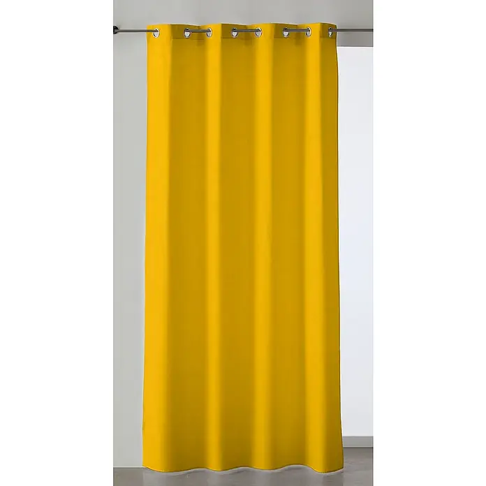 Cortina con ollaos New Panama - An x Al: 135 x 260 cm, Amarillo, Materiales naturales - Cortina opaca amarilla con ojales metálicos colgada de una barra de cortina. La cortina bloquea la luz y ofrece privacidad.