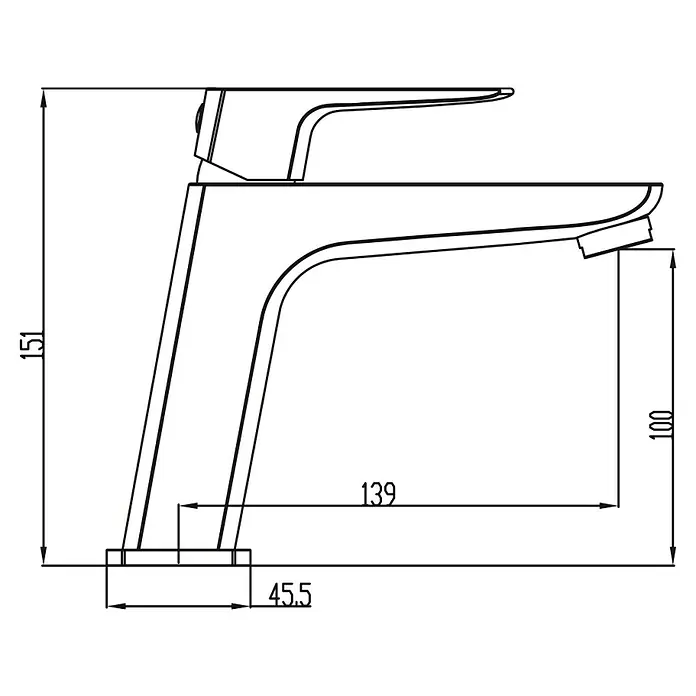 IO Marriot Grifo de lavabo - Blanco - Dibujo detallado de un grifo moderno con dimensiones para su instalación. Vista clara para instalaciones de fontanería.