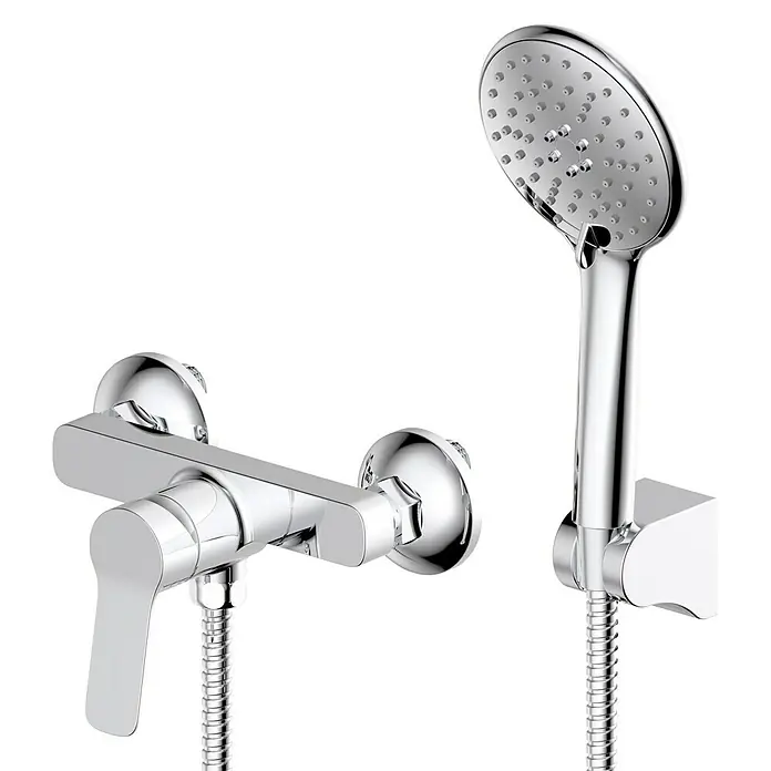 IO Rhio Grifo monomando de ducha - Cromo - Imagen de un grifo de ducha cromado con teleducha, que ofrece un diseño moderno y funcionalidad para cualquier baño.