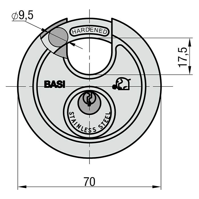 Basi Diskusschloss RVS 610 (B x H: 70 x 70 mm, Bügelstärke: 9,5 mm, Edelstahl) | BAUHAUS