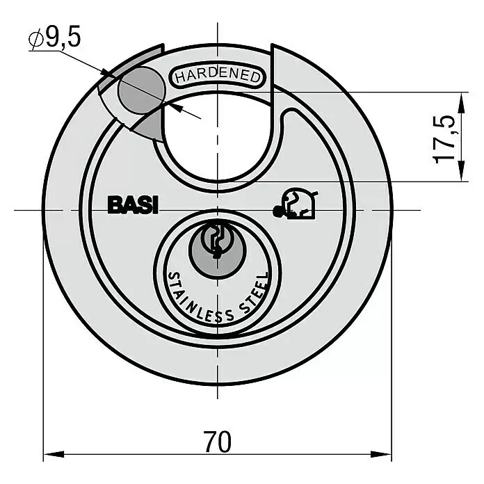 Basi Diskusschloss RVS 610B x H: 70 x 70 mm, Bügelstärke: 9,5 mm, Edelstahl