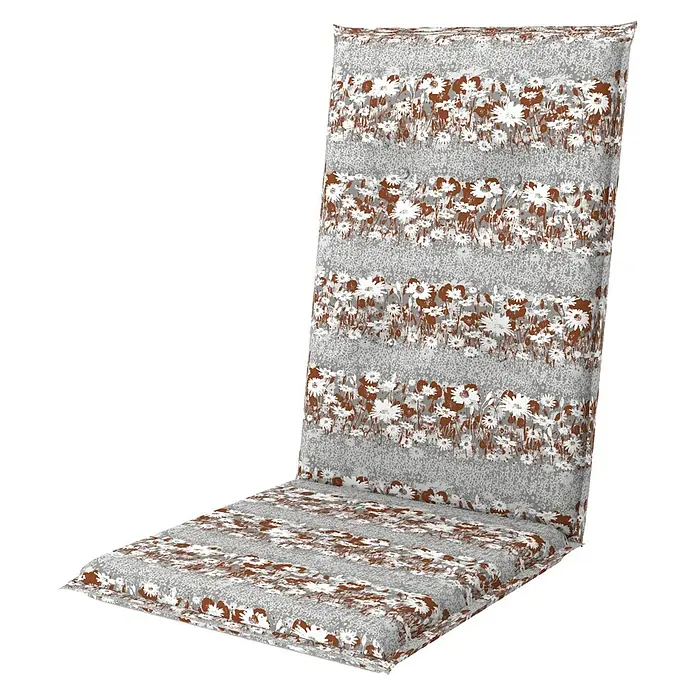 Doppler Gartenmöbel-Auflage Motion - Hochlehner, Blumen Grau, Baumwoll-Polyester-Mischgewebe - Gepolsterte Gartenstuhlauflage mit einem grauen, weißen und braunen Blumenmuster für mehr Komfort im Freien.