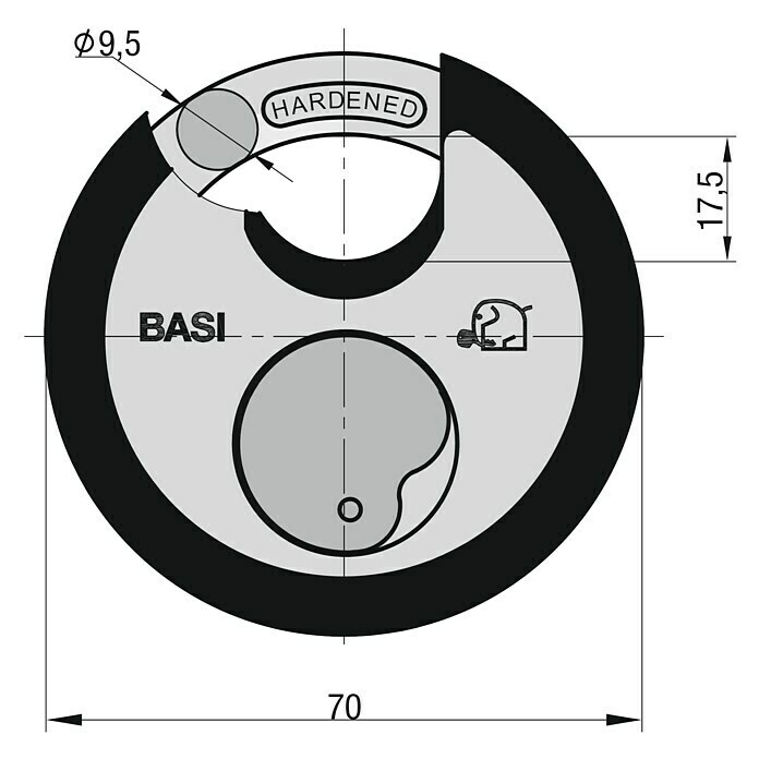 Basi Diskusschloss RVS 610W (B x H: 70 x 70 mm, Bügelstärke: 9,5 mm, Material Bügel: Gehärteter Spezialstahl) | BAUHAUS