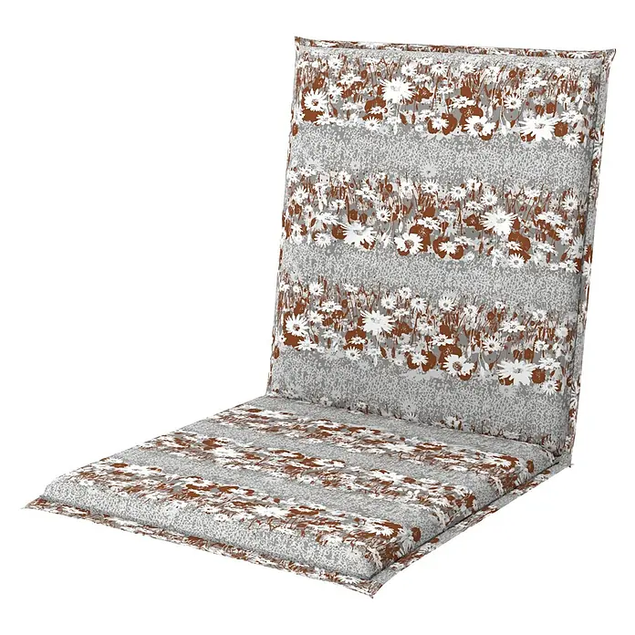 Doppler Gartenmöbel-Auflage Motion - Niederlehner, Blumen Grau, L x B x H: 100 x 52 x 8 cm, Baumwoll-Polyester-Mischgewebe - Gepolsterte Stuhlauflage mit Blumenmuster in Grau und Braun für bequemes Sitzen im Garten oder auf der Terrasse.