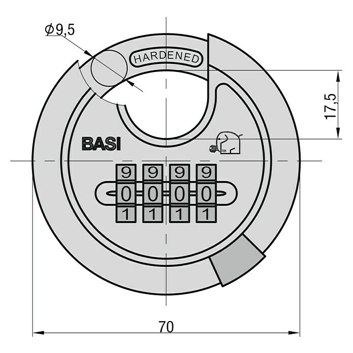 Basi Diskusschloss RVS 610Z (B x H: 70 x 70 mm, Bügelstärke: 9,5 mm, Material Bügel: Gehärteter Spezialstahl) | BAUHAUS