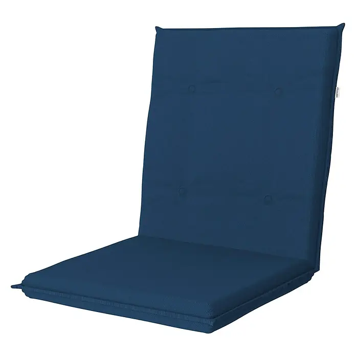 Doppler Gartenmöbel-Auflage - Niederlehner, Dunkelblau, L x B x H: 100 x 48 x 6 cm, Baumwoll-Polyester-Mischgewebe - Blaues Stuhlkissen mit Rückenlehne und Knöpfen für zusätzlichen Komfort. Ideal für Gartenmöbel und Sitzgelegenheiten im Freien.