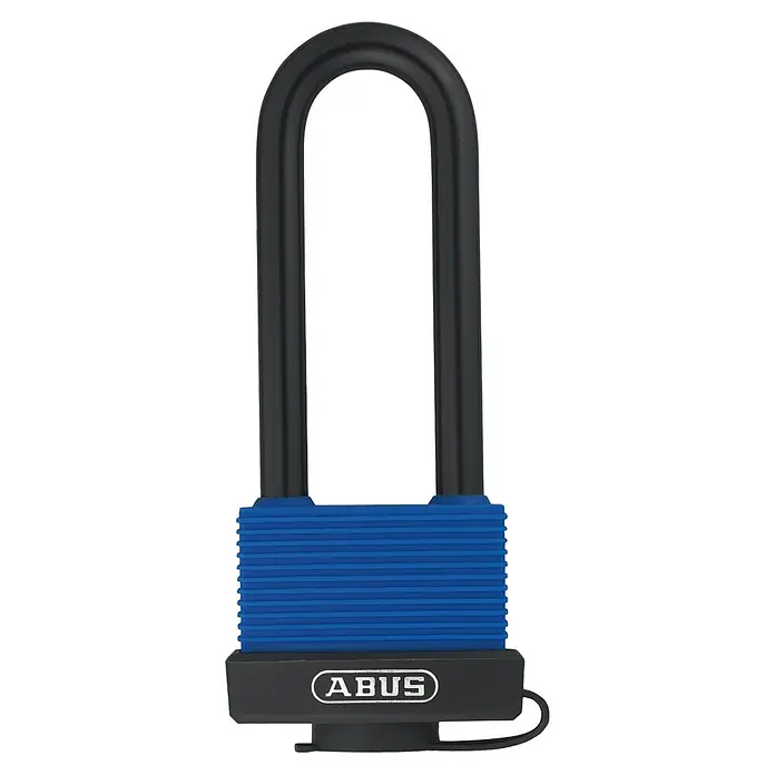 Abus Vorhangschloss Aqua Safe 70IB/45 HB63 Gleichschließend - B x H: 49 x 112 mm, Bügelstärke: 8 mm, Messing - Abus Bügelschloss mit blauem Gehäuse und schwarzem Bügel für erhöhte Sicherheit vor Diebstahl.