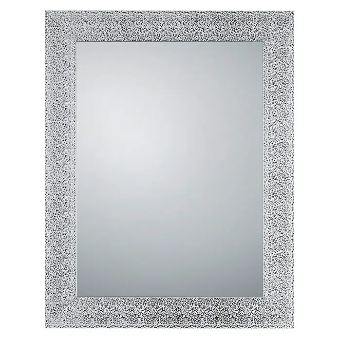 Rahmenspiegel Farina55 x 70 cm, Chrom, Kunststoff - Elegantes rechteckiges Wandspiegel mit einem auffälligen, strukturierten Rahmen, der jedem Raum einen Hauch von Raffinesse verleiht.