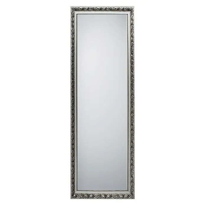 Rahmenspiegel Tanja - 50 x 150 cm, Silber, Holz - Eleganter, hochformatiger Spiegel mit einem detailreichen silbernen Rahmen, der jedem Raum einen Hauch von klassischer Eleganz verleiht.