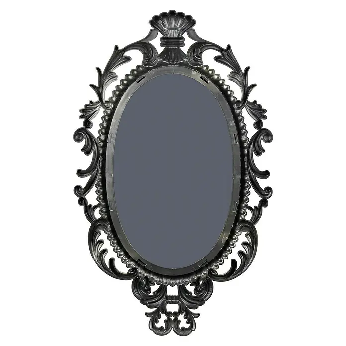 Wandspiegel Trixi - 44,5 x 73 cm, Gold - Elegantes ovales Spiegelbild mit einem detailreichen, ornamentalen Rahmen in Schwarz, das einen Hauch von klassischer Eleganz versprüht.