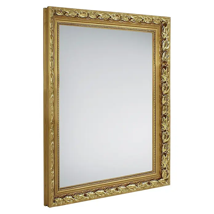 Rahmenspiegel Tanja - 55 x 70 cm, Gold, Holz - Ein goldener, rechteckiger Spiegel mit einem verzierten Rahmen aus Blättern sorgt für einen Hauch von Eleganz in jedem Raum.