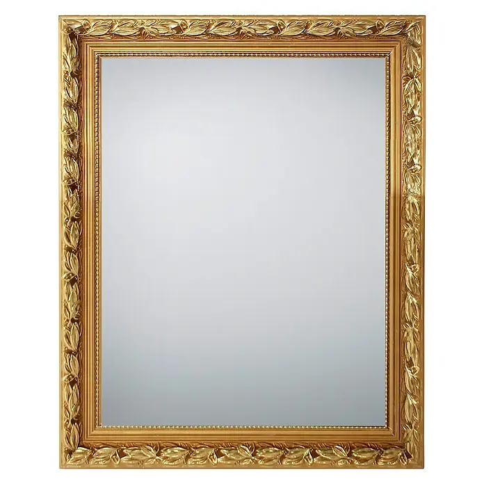 Rahmenspiegel Tanja - 55 x 70 cm, Gold, Holz - Ein rechteckiger Spiegel mit einem verzierten Goldrahmen, der jedem Raum einen Hauch von Eleganz verleiht und ein stilvolles Ambiente schafft.