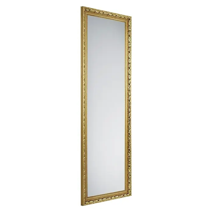 Rahmenspiegel Tanja - 50 x 150 cm, Gold, Holz - Elegantes Goldrahmen-Spiegelbild. Der Spiegel mit einem verzierten Goldrahmen verleiht jedem Raum einen Hauch von klassischem Luxus und Stil.