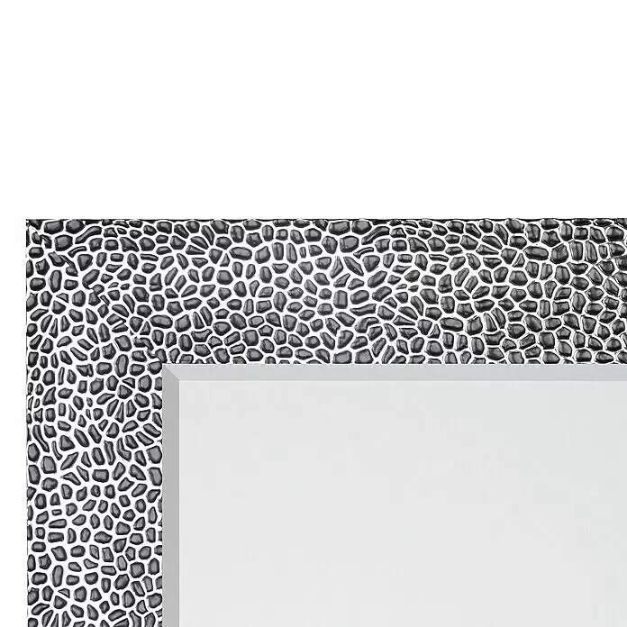 Rahmenspiegel Vicky - 50 x 150 cm, Schwarz-Chrom, Kunststoff - Rahmen mit schwarzer Kieselstein-Mosaik-Textur.