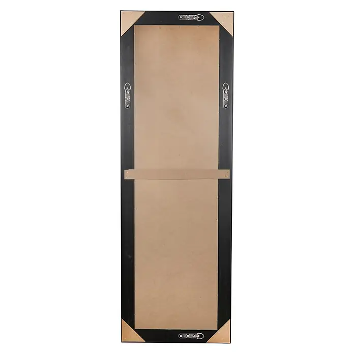 Rahmenspiegel Vicky - 50 x 150 cm, Schwarz-Chrom, Kunststoff - Rückansicht eines hochformatigen Spiegels mit schwarzem Rahmen und stabilen Aufhängungen für eine sichere Wandmontage.