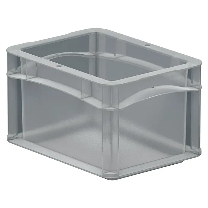 Surplus Systems Eurobox - L x B x H: 20 x 15 x 12 cm, Kunststoff, Transparent - Abbildung einer grauen Kunststoffbox, die für Lagerzwecke oder den Transport von Waren geeignet ist. Die Box ist robust und stapelbar.