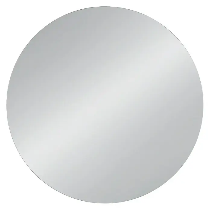 Lichtspiegel Franzi - Durchmesser: 60 cm, Farblos, Leuchtmittel - Nahaufnahme eines runden, rahmenlosen Spiegels mit einer glatten, reflektierenden Oberfläche vor einem schwarzen Hintergrund.
