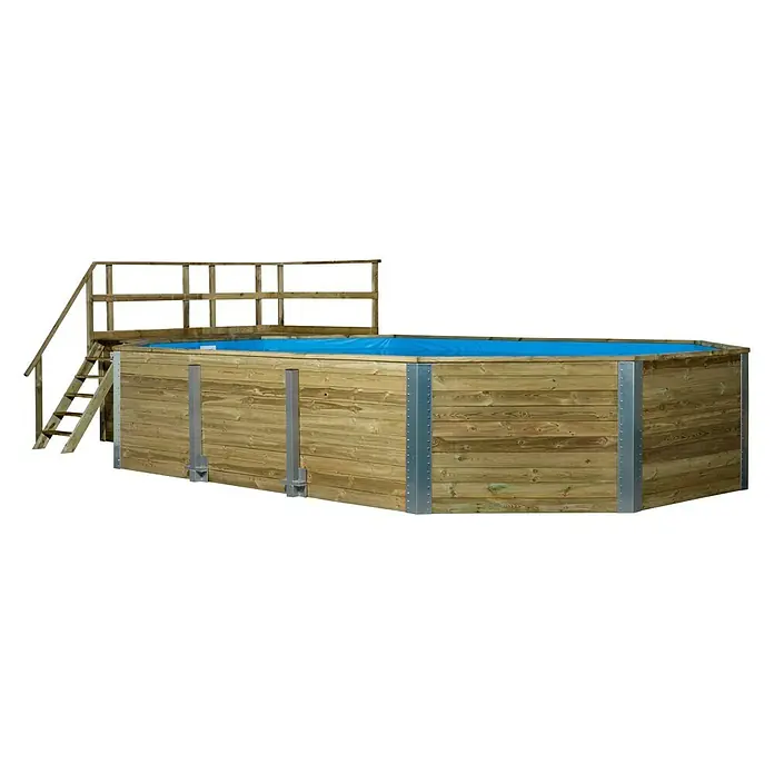 Weka Holz-Pool Fuerteventura - L x B x H: 714 x 376 x 116 cm, Braun, 20.400 l - Dieser Artikel zeigt einen Pool aus Holz mit einer Leiter zum einfachen Ein- und Aussteigen.