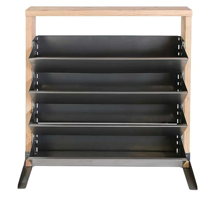 Bellissa Hochbeet Inalto M4 - 100 x 32 x 100 cm, Stahl, Silber/Hellbraun - Ein modernes Schuhregal aus Holz und Metall mit vier Ablageflächen für Schuhe.