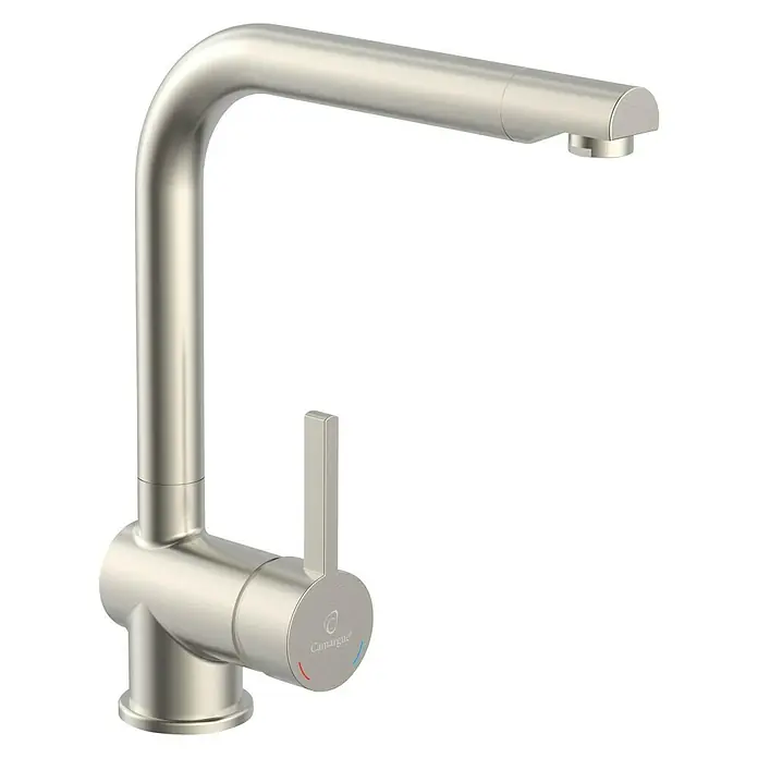 Camargue Spültischarmatur Antea - Edelstahl, Matt - Schwenkbarer Camargue Armatur für die Spüle mit Einhebelmischer und geradlinigem Design aus gebürstetem Edelstahl für die Küche.