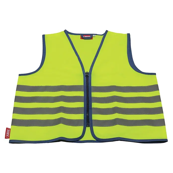 Abus Kinder- & Jugendwarnweste Leon - Gelb, Größe: S 48 – 54 cm - Neon-gelbe Sicherheitsweste mit reflektierenden Streifen und Reißverschluss für bessere Sichtbarkeit und Sicherheit.