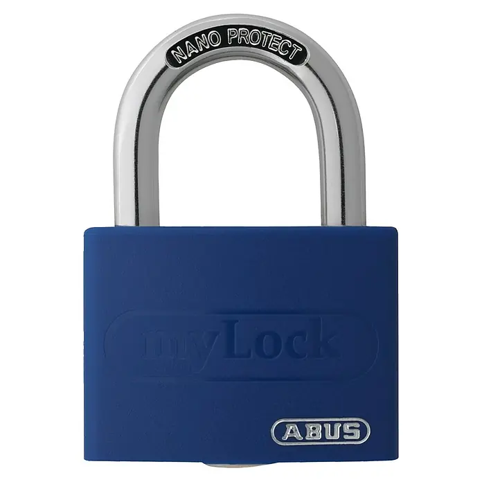 Abus Vorhängeschloss T65AL/40 - B x H: 43 x 62 mm, Bügelstärke: 6,5 mm, Aluminium, Blau - Blaues ABUS myLock Vorhängeschloss mit Nano Protect Bügel für hohe Sicherheit.