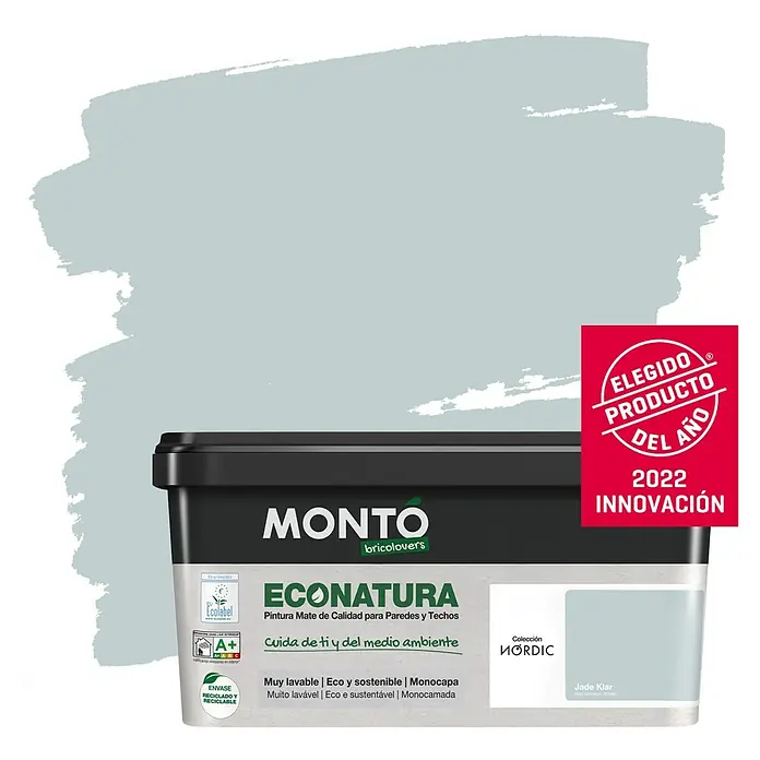 Montó Bricolovers Pintura para paredes EcoNatura - Jade Klar, Mate, 4 l - Bote de pintura Montó Econatura: Pintura mate de calidad para paredes y techos, respetuosa con el medio ambiente y reciclable.