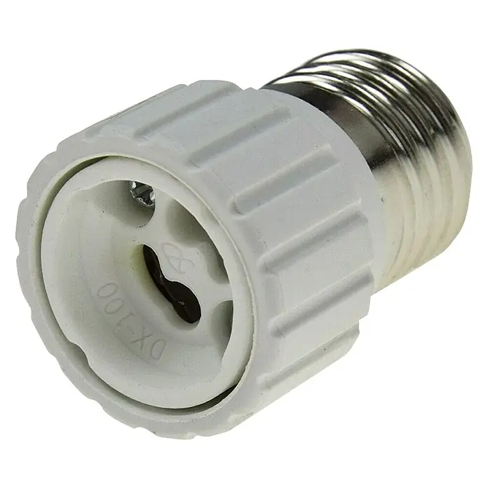 Sockeladapter - E27, GU10 - Nahaufnahme eines weißen Lampensockeladapters, der für Glühbirnen verwendet wird und eine einfache Installation ermöglicht.