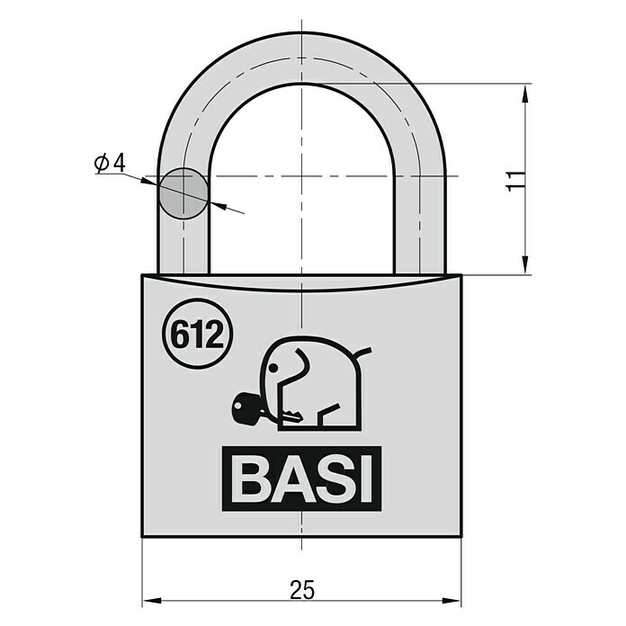 Basi Vorhängeschloss VHS 612 (Breite: 25 mm, Bügelstärke: 4 mm, Material Bügel: Stahl) | BAUHAUS