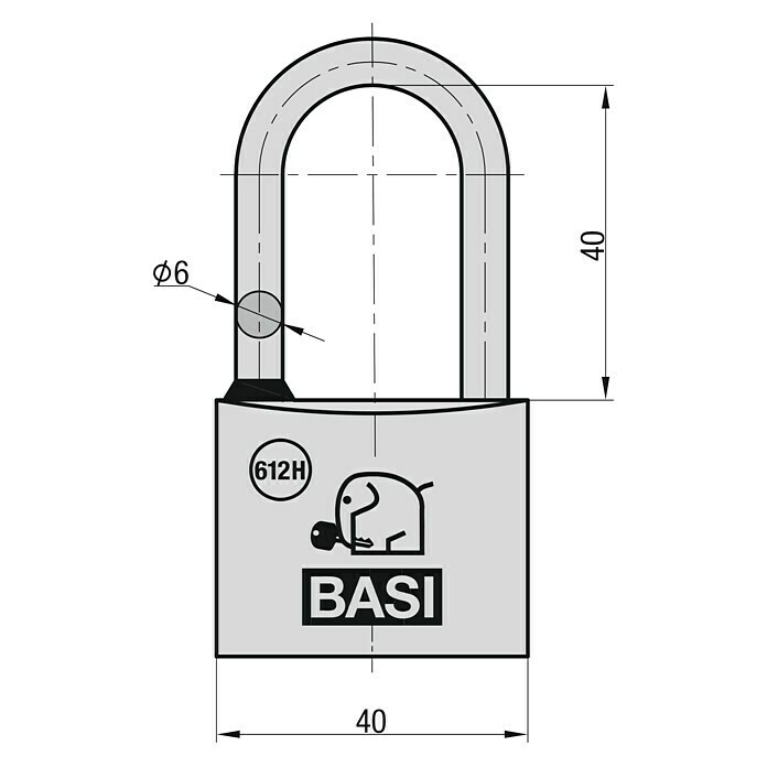 Basi Vorhängeschloss 612H (Breite: 40 mm, Bügelstärke: 6 mm, Material Bügel: Stahl) | BAUHAUS