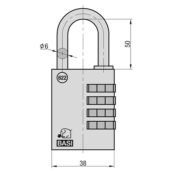 Basi Zahlenschloss VHS 622L x B: 50 x 38 mm, Bügelstärke: 6 mm, Messing