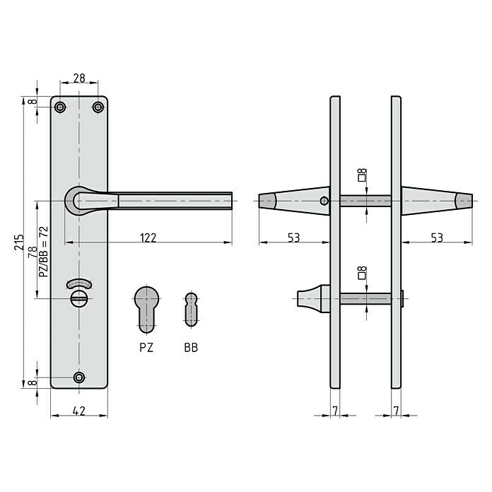 Basi Zimmertürgarnitur ZB 4100 (Türstärke: 35 mm - 45 mm, Buntbart BB, Aluminium, L-Form, Champagnerfarben) | BAUHAUS