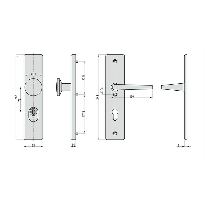 Basi Schutzbeschlag SB 7500 ES0 (Hauseingangstür, Aluminium, Türstärke: 38 mm - 45 mm, Knopf außen, Drücker innen, Mit Zylinderabdeckung) | BAUHAUS