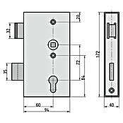 Einsteckschloss- & Kasten (Dornmaß: 60 mm, 167 x 33 mm, Profilzylinder PZ)