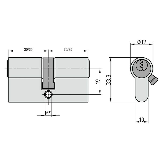 Basi Profilzylinder (Baulänge innen: 30 mm, Baulänge außen: 30 mm, Material Zylinder: Messing, Profilschlüssel) | BAUHAUS