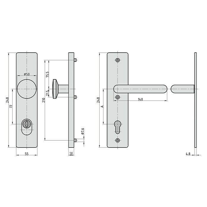 Basi Schutzbeschlag SB 7500 ES0 (Hauseingangstür, Edelstahl, Knopf außen, Drücker innen, Mit Zylinderabdeckung, Stärke Tür: 38 mm - 45 mm) | BAUHAUS