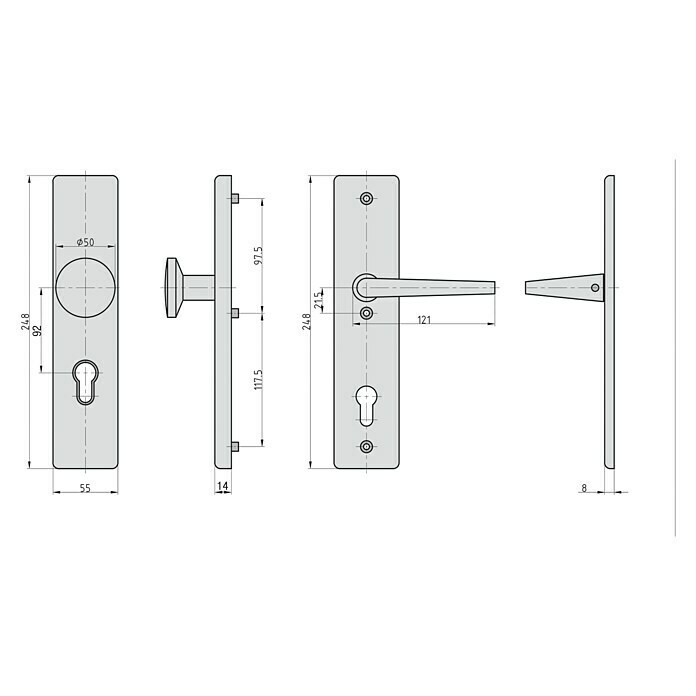 Basi Schutzbeschlag SB 7500 ES0 (Hauseingangstür, Aluminium, Türstärke: 50 mm - 70 mm, Knopf außen, Drücker innen, Ohne Zylinderabdeckung) | BAUHAUS