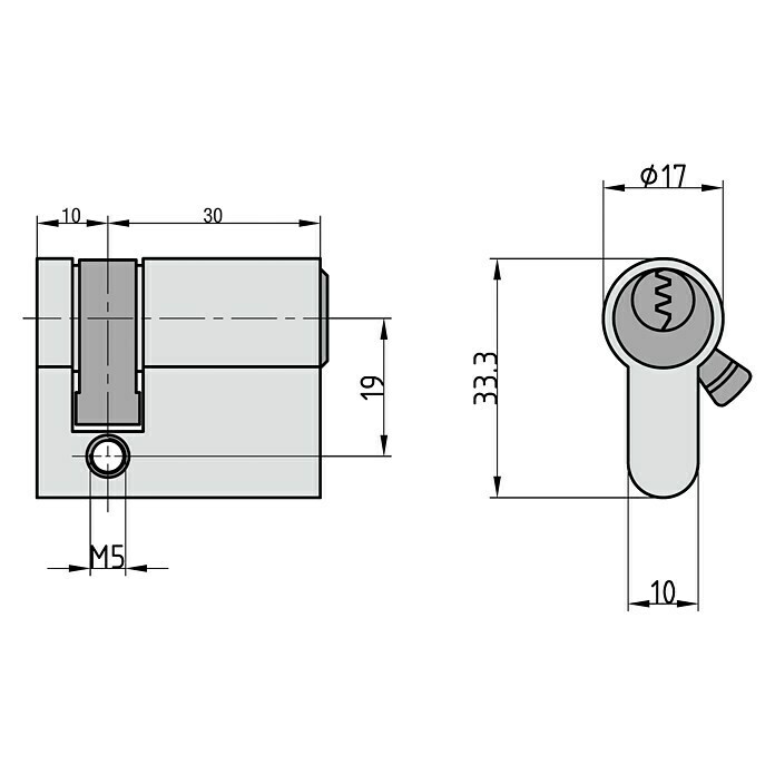 Basi Profilzylinder (Baulänge innen: 10 mm, Baulänge außen: 30 mm, Material Zylinder: Messing, Profilschlüssel) | BAUHAUS