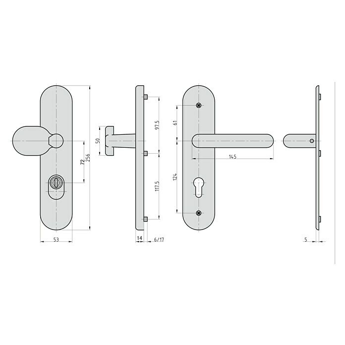 Basi Schutzbeschlag SB 7500 ES1 (Hauseingangstür, Edelstahl, Knopf außen, Drücker innen, Mit Zylinderabdeckung, Stärke Tür: 38 mm - 58 mm) | BAUHAUS