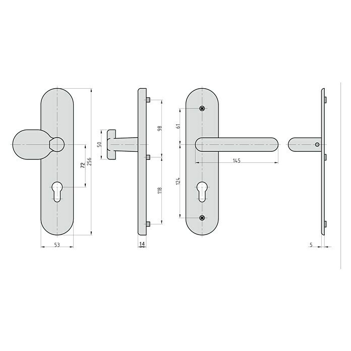 Basi Schutzbeschlag SB 7500 ES1 (Hauseingangstür, Aluminium, Knopf außen, Drücker innen, Ohne Zylinderabdeckung, Stärke Tür: 38 mm - 45 mm) | BAUHAUS